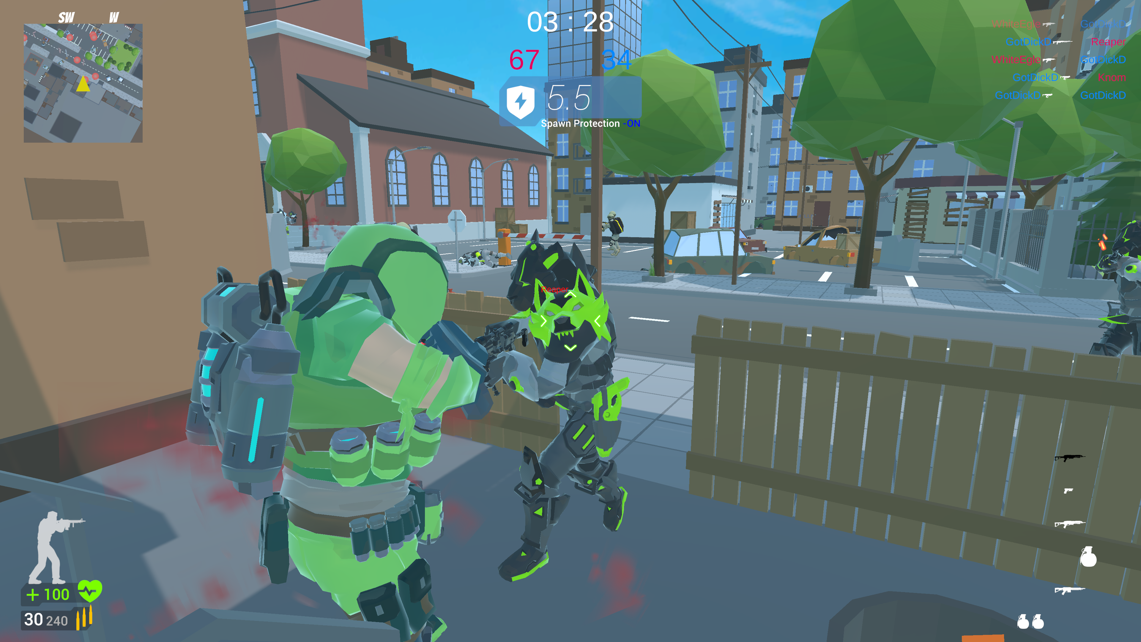 Close-range firefight in the Urban Combat District